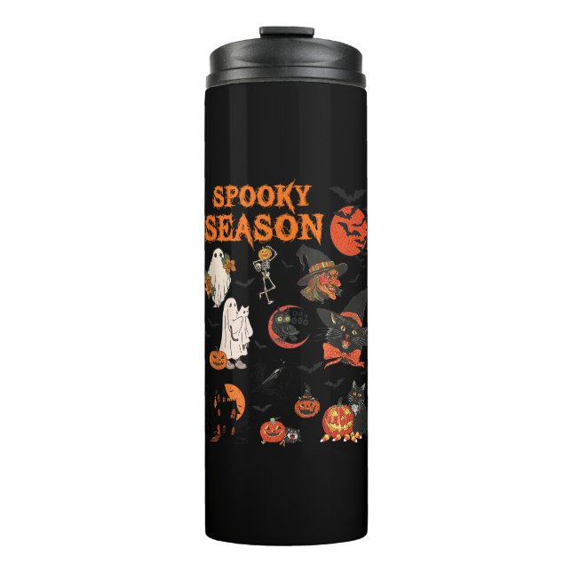 Spooky Season Halloween Black Cat Witch Ghost Pump Thermal Tumbler (Front)