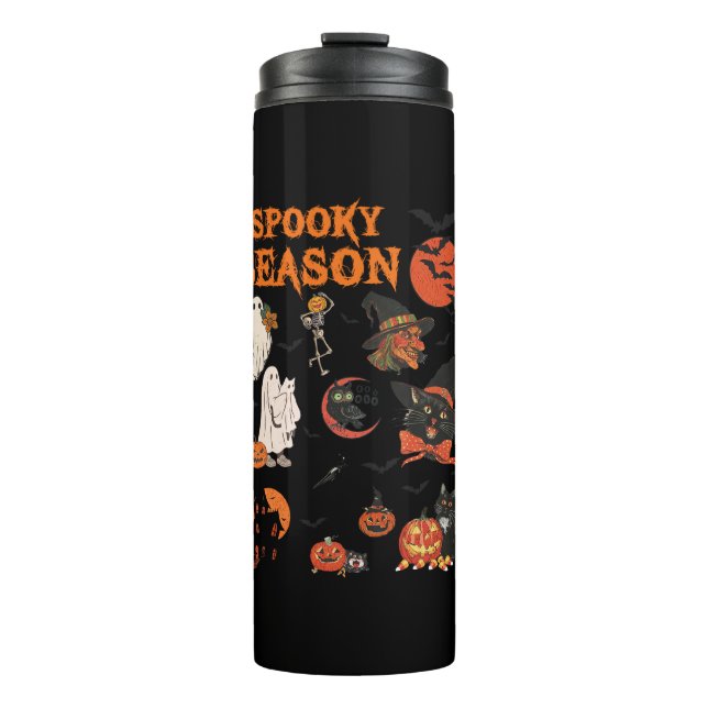 Spooky Season Halloween Black Cat Witch Ghost Pump Thermal Tumbler (Front)