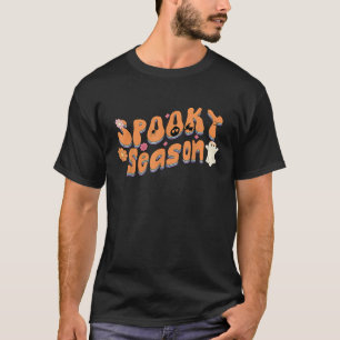 Spooky Season Halloween Cute Ghost Flower Groovy D T-Shirt