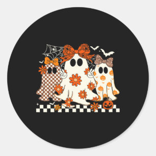 Spooky Season Halloween Flower Funny Ghost Trick O Classic Round Sticker