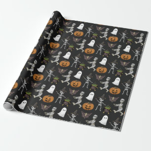 Spooky Season Halloween Ghost and Pumpkin Pattern Wrapping Paper