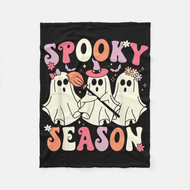 Spooky Season Halloween Ghost Costume Retro Groovy Fleece Blanket (Front)