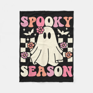 Spooky Season Halloween Ghost Costume Retro Groovy Fleece Blanket