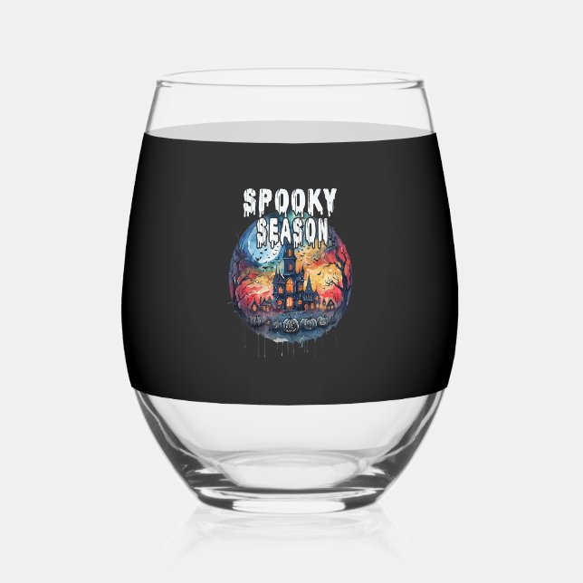 Spooky Season Halloween Stemless Wine Glass (Front)