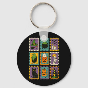 Spooky Season Halloween Witchy Ghost Pumpkin Black Key Ring