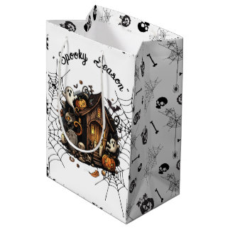 👻 Spooky Season Haunted House white Gift Bag 🎃