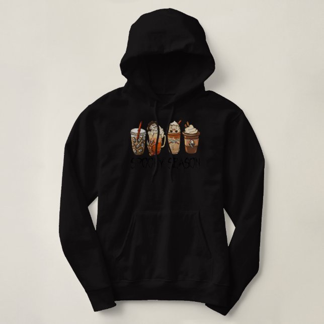 Spooky Season Horror Fall Coffee Halloween Autumn Hoodie (Design Front)
