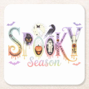 Spooky Season Iridescent Halloween Square Paper Coaster