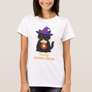 Spooky Season Lover Black Cat T-Shirt   Cute Hallo
