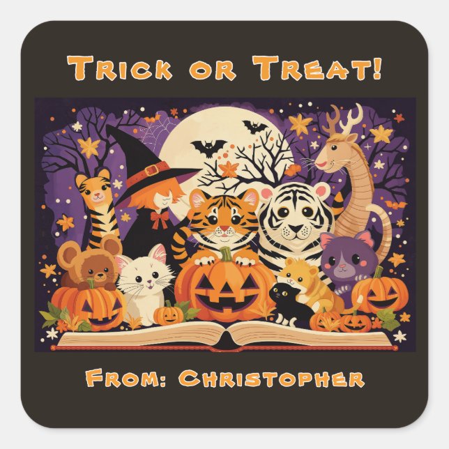 Spooky Season Magical Forest Creatures Custom Square Sticker (Front)