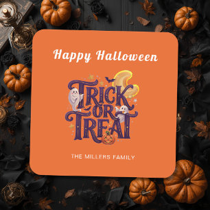 Spooky Season Orange Ghost Square Sticker