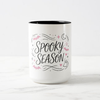 Spooky Season Pink Bat Ghost Two-Tone Coffee Mug