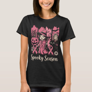 Spooky Season Pink Ribbon – Cute Halloween Witch T-Shirt