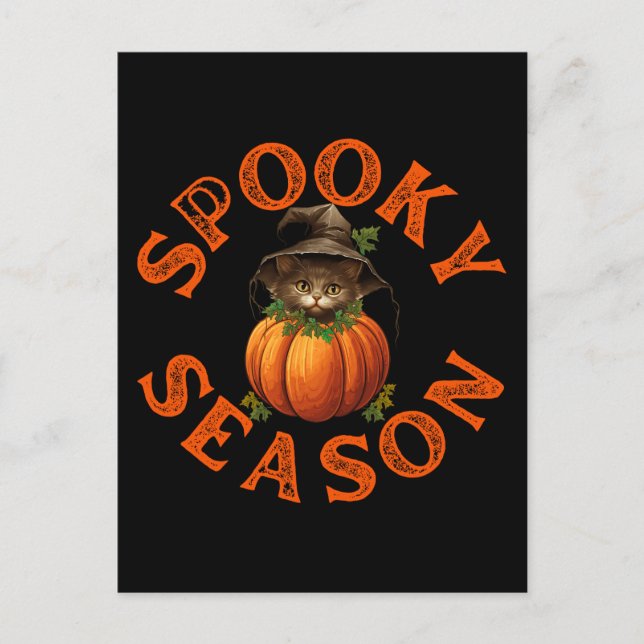 Spooky Season Pumpkin Cat Postcard (Front)