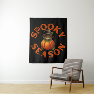 Spooky Season Pumpkin Cat Tapestry