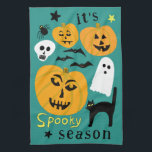 Spooky Season Pumpkins Ghost Bat HALLOWEEN Autumn Tea Towel<br><div class="desc">Decorate your kitchen with this cool art towel. Makes a great Halloween,  housewarming,  birthday or wedding gift! 
You can customise it with your own text too or change the colours.
Check my shop for lots more colours and patterns!</div>