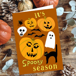 Spooky Season Pumpkins Ghost Bat HAPPY HALLOWEEN Card