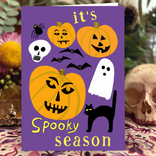 Spooky Season Pumpkins Ghost Bat HAPPY HALLOWEEN Card