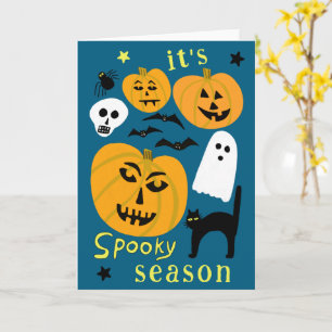 Spooky Season Pumpkins Ghost Bat HAPPY HALLOWEEN Card
