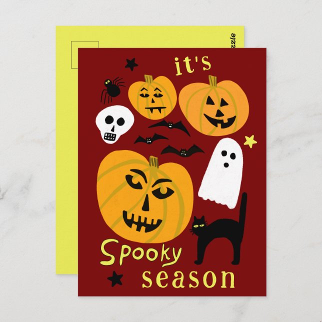 Spooky Season Pumpkins Ghost Bat HAPPY HALLOWEEN Postcard (Front/Back)
