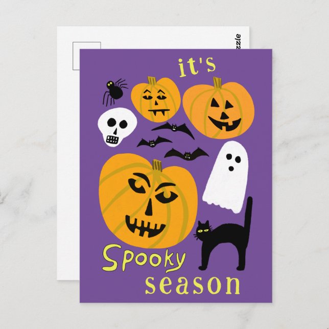 Spooky Season Pumpkins Ghost Bat HAPPY HALLOWEEN Postcard (Front/Back)