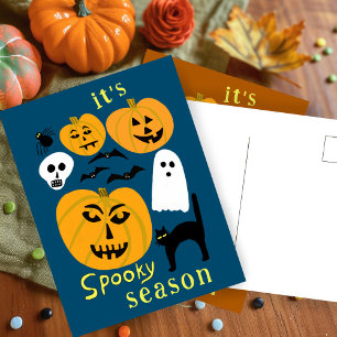 Spooky Season Pumpkins Ghost Bat HAPPY HALLOWEEN Postcard