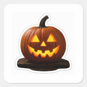 Spooky Season Realistic Jack-o'-Lantern Square Sticker
