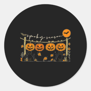 Spooky Season Retro Halloween Black Cat Pumpkin Classic Round Sticker