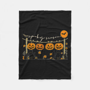 Spooky Season Retro Halloween Black Cat Pumpkin Fa Fleece Blanket