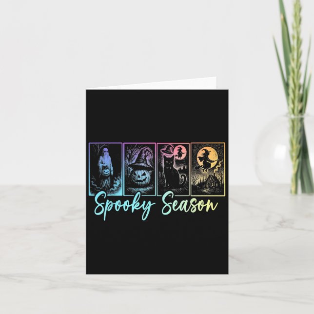 Spooky Season Retro Halloween Horror Ghost Pumpkin Card (Front)