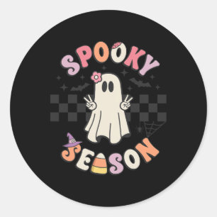 Spooky Season Retro Happy Halloween Ghost Women To Classic Round Sticker