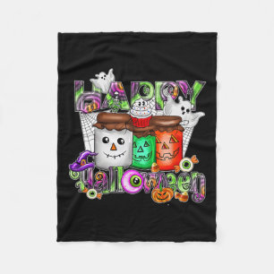 Spooky Season Retro Happy Halloween Ghost Women To Fleece Blanket