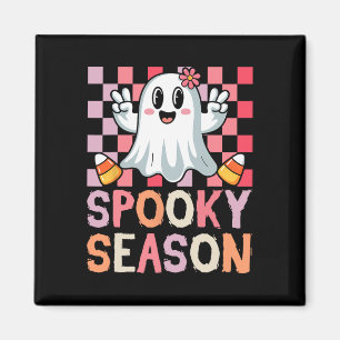 Spooky Season Retro Happy Halloween Ghost Women To Magnet