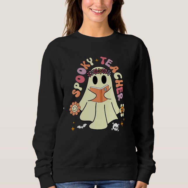 Spooky Season Retro Spooky Teacher Halloween Costu Sweatshirt (Front)