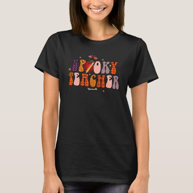 Spooky Season Retro Spooky Teacher Halloween Costu T-Shirt (Front)