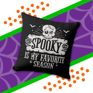 Spooky Season Scary Skeleton Bats Happy Halloween Cushion