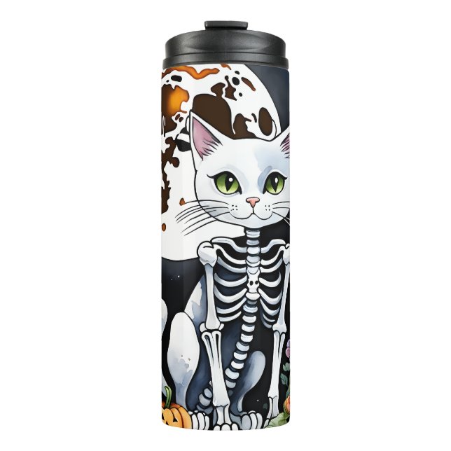 Spooky Season Skeleton Cat Floral Halloween Thermal Tumbler (Front)