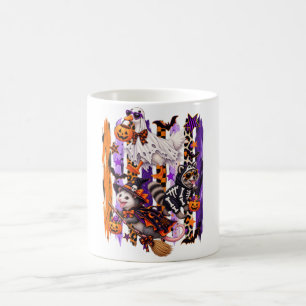 Spooky Season Striped Halloween Goose Racoon Opos Coffee Mug