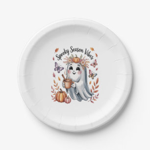 Spooky Season Vibes Ghost Paper Plate