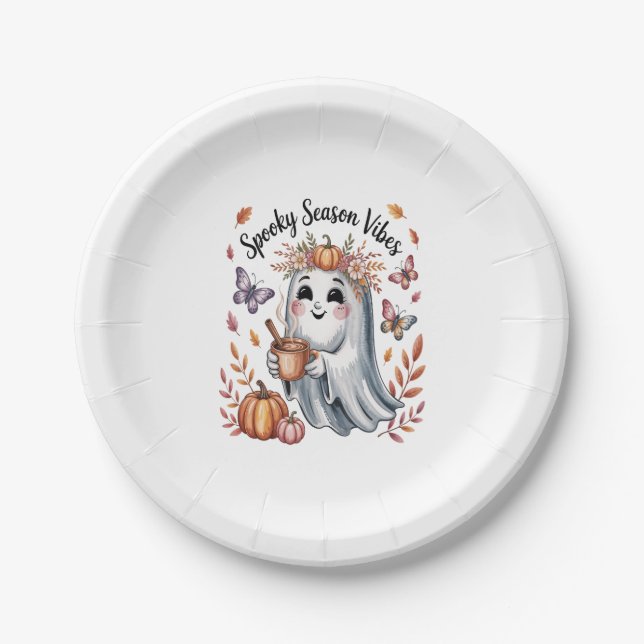 Spooky Season Vibes Ghost Paper Plate (Front)