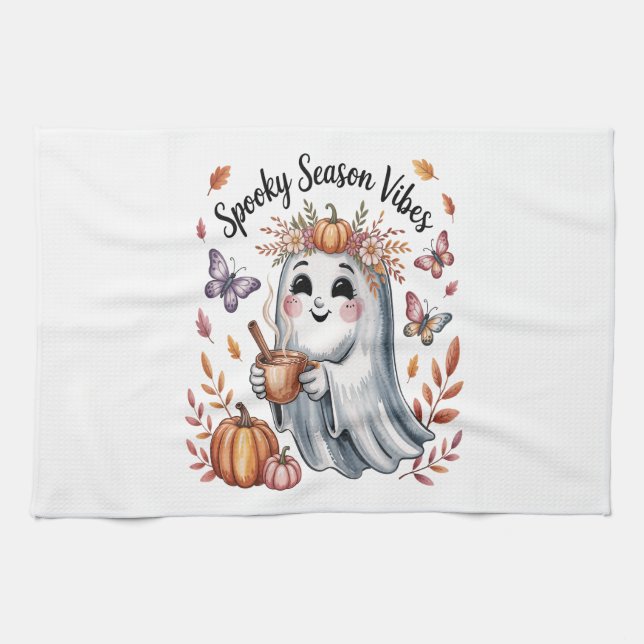 Spooky Season Vibes Ghost Tea Towel (Horizontal)