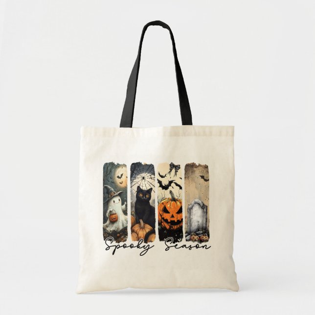 Spooky Season Vibes – Haunted Panels of Halloween  Tote Bag (Front)