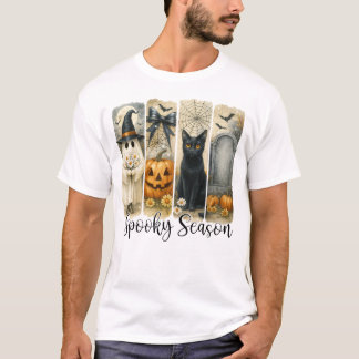 Spooky Season Vintage Halloween Ghost Pumpkin  T-Shirt