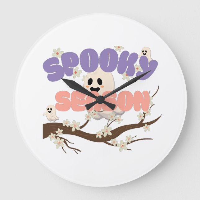 Spooky Season Wall Clock – Ghost Halloween Decor (Front)