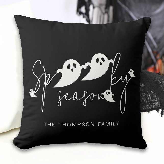 Spooky Season White Ghosts Family Name Halloween Cushion (Creator Uploaded)