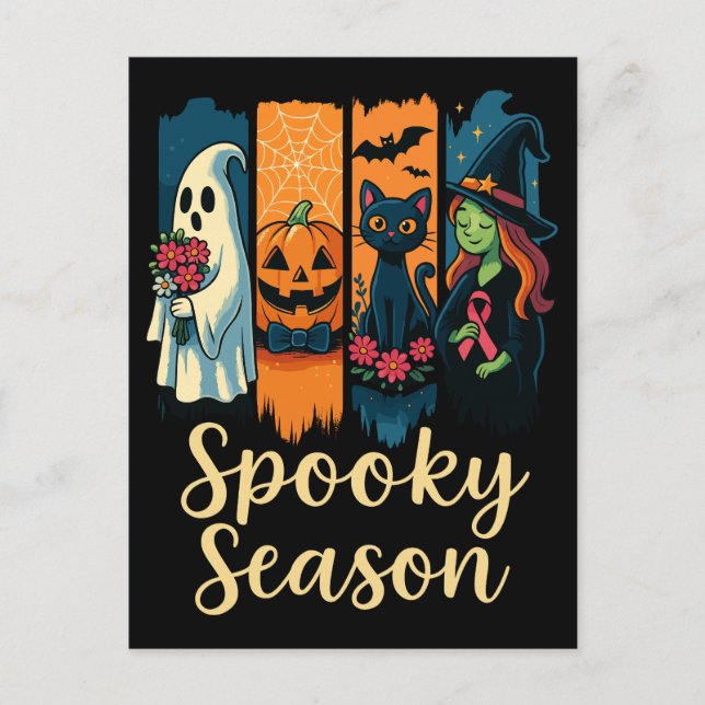 Spooky Season with Pink Ribbon Halloween Awareness Postcard (Front)