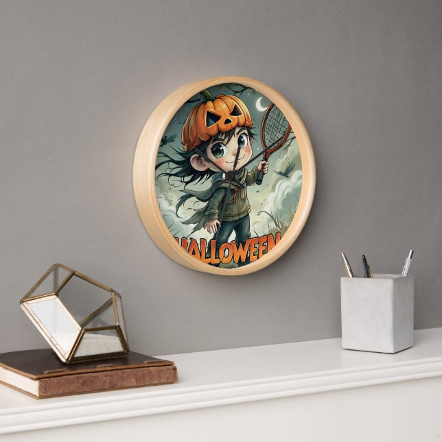 Spooky Serve:  Tennis Pumpkin Poster Clock (Office)