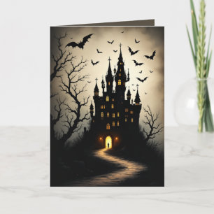 Spooky Shadow Halloween Castle Greeting Cards