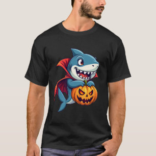 Spooky Shark with Pumpkin Halloween Design T-Shirt