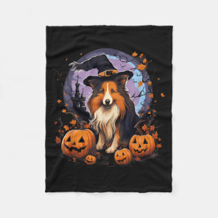 Spooky Sheltie Dog Witch Halloween Fleece Blanket